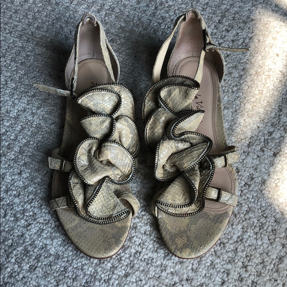 Pour La Victoire zippered snakeskin sandals